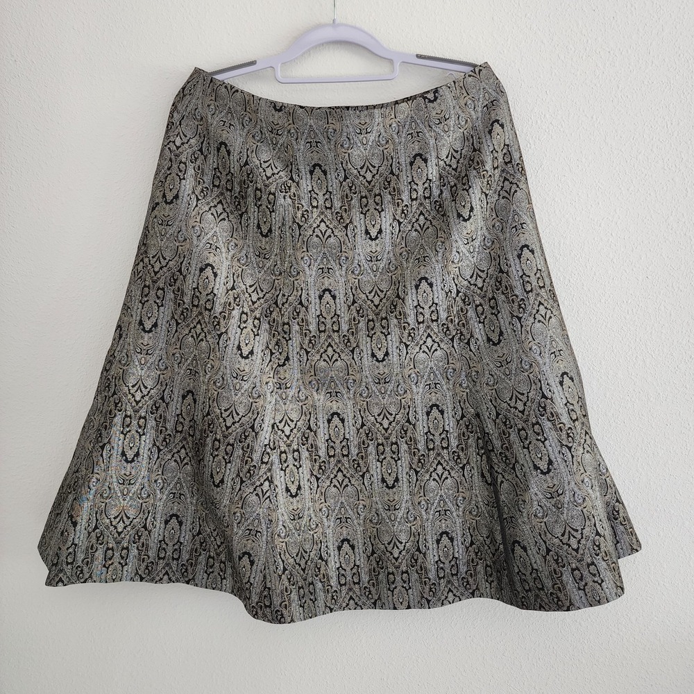 Amanda Smith‎ Flare Skirt Size 10  Black, Gold & Silver Pattern